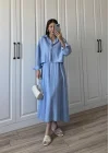 İthal Kumaş Premium Askılı Mavi Gömlek Elbise