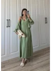 İthal Kumaş Premium Askılı Yeşil Gömlek Elbise