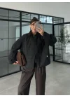 Kadife Yakalı Ekose Fermuarlı Lacivert Ceket