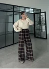 Kahve Ekose Desenli Pantolon