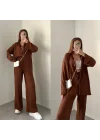 Kahve Gofre Gömlek Takım
