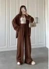 Kahve Gofre Gömlek Takım