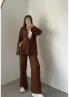 Kahve Gofre Gömlek Takım