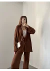Kahve Gofre Gömlek Takım