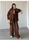 Kahve Gofre Gömlek Takım