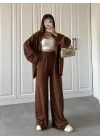 Kahve Gofre Gömlek Takım