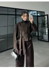 Kahve Vatkalı Kısa Blazer Ceket