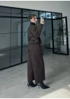 Kahve Vatkalı Kısa Blazer Ceket