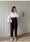 Kemerli Mürdüm Havuç Kumaş Pantolon