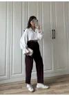 Kemerli Mürdüm Havuç Kumaş Pantolon