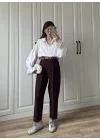 Kemerli Mürdüm Havuç Kumaş Pantolon