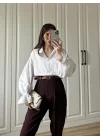 Kemerli Mürdüm Havuç Kumaş Pantolon