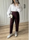 Kemerli Mürdüm Havuç Kumaş Pantolon
