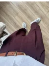 Kemerli Mürdüm Havuç Kumaş Pantolon