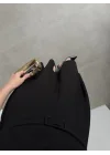 Kemerli Önü Fermuarlı Premium Siyah Elbise