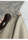Keten V Yaka Basic Haki Elbise