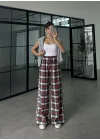 Kırmızı Ekose Desenli Pantolon