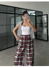 Kırmızı Ekose Desenli Pantolon