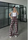 Kırmızı Ekose Desenli Pantolon