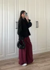 Kolu Volanlı Siyah Keten Gömlek