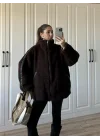 Koza Oversize Astarlı Premium Kahve Peluş Ceket