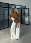 Kuşaklı Dik Yaka Camel Süet Trençkot
