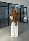 Kuşaklı Dik Yaka Camel Süet Trençkot