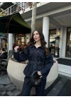 Kuşaklı Koyu Denim Takım