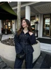Kuşaklı Koyu Denim Takım