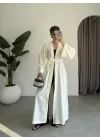 Kuşaklı Tam Boy Ekru Kimono