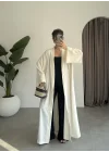 Kuşaklı Tam Boy Ekru Kimono