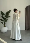 Kuşaklı Tam Boy Ekru Kimono