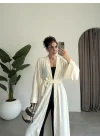 Kuşaklı Tam Boy Ekru Kimono