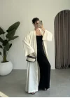 Kuşaklı Tam Boy Ekru Kimono