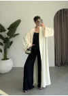 Kuşaklı Tam Boy Ekru Kimono
