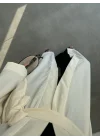 Kuşaklı Tam Boy Ekru Kimono