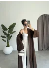 Kuşaklı Tam Boy Kahve Kimono