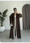 Kuşaklı Tam Boy Kahve Kimono