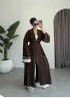 Kuşaklı Tam Boy Kahve Kimono