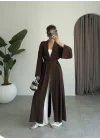 Kuşaklı Tam Boy Kahve Kimono