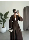 Kuşaklı Tam Boy Kahve Kimono