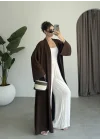 Kuşaklı Tam Boy Kahve Kimono