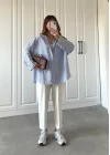 Lacivert Çizgili Kol Tasarım Poplin Gömlek