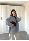 Lacivert Çizgili Kol Tasarım Poplin Gömlek