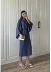 Laila Tensel Basic Kuşaklı İndigo Elbise