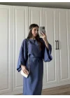 Laila Tensel Basic Kuşaklı İndigo Elbise