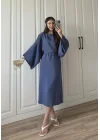 Laila Tensel Basic Kuşaklı İndigo Elbise