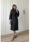 Laila Tensel Basic Kuşaklı Siyah Elbise