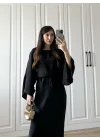 Laila Tensel Basic Kuşaklı Siyah Elbise