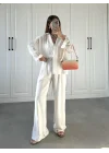 Line V Yaka Oversize Beyaz Gömlek